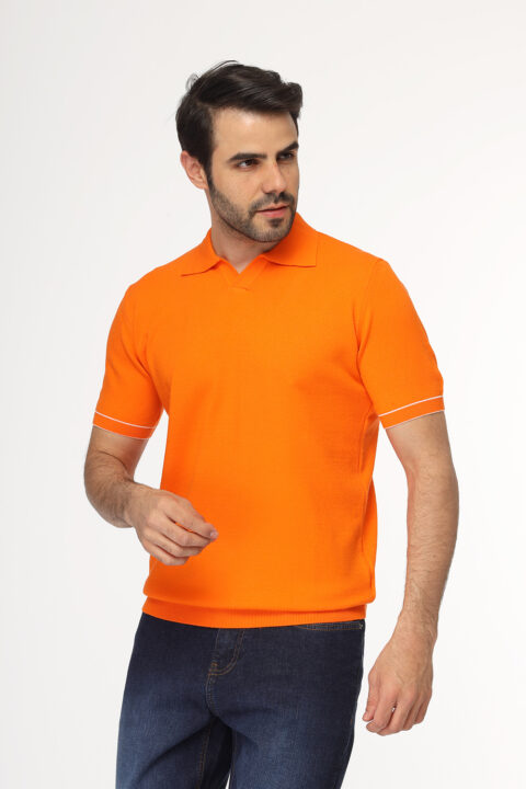 Regular Fit Polo Shirt Knitted Orange - Image 3