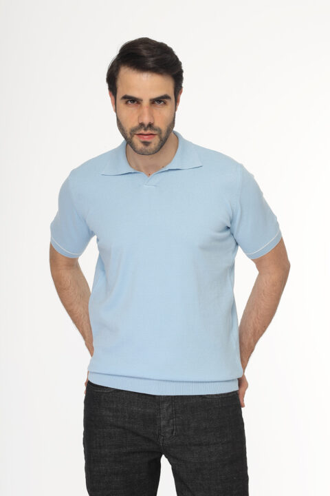 Regular Fit Polo Shirt Knitted Light Blue