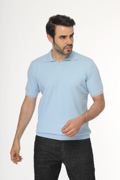 Regular Fit Polo Shirt Knitted Light Blue - Image 3