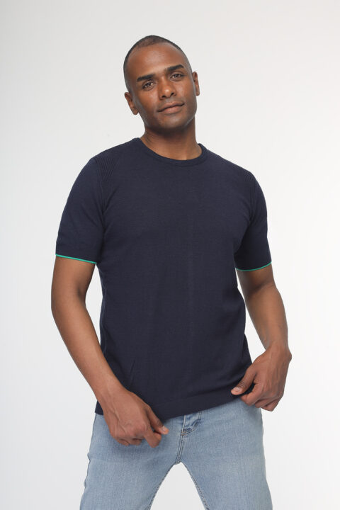 Regular Fit T- Shirt Knitted Dark Blue