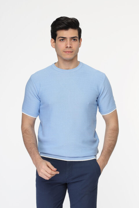 Regular Fit T- Shirt Knitted Light Blue