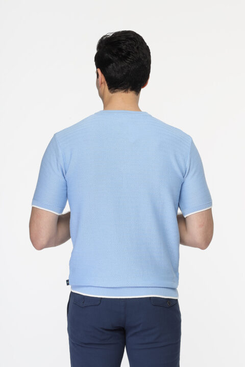 Regular Fit T- Shirt Knitted Light Blue - Image 3