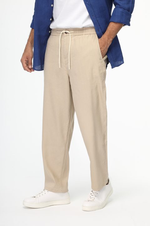 Relax Fit Linen Pants Beige - Image 3