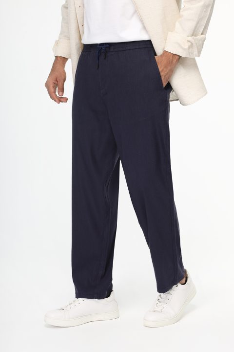 Relax Fit Linen Pants Dark Blue - Image 3