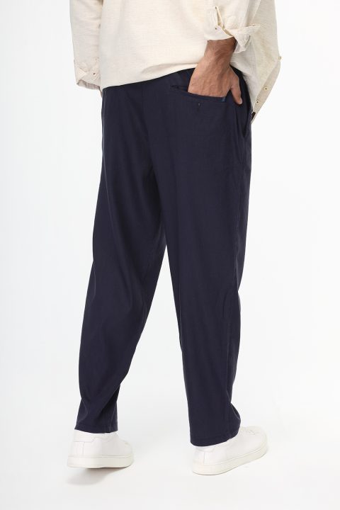 Relax Fit Linen Pants Dark Blue - Image 5