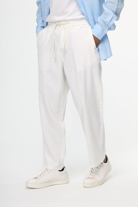 Relax Fit Linen Pants Off White - Image 3