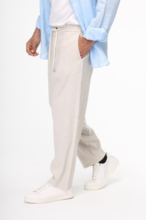 Relax Fit Linen Pants Beige - Image 3