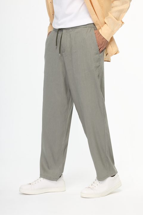 Relax Fit Linen Pants Green - Image 3