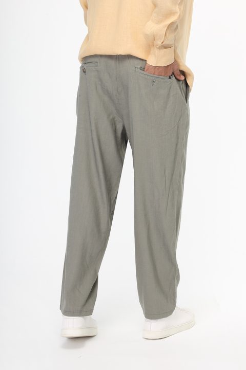 Relax Fit Linen Pants Green - Image 5